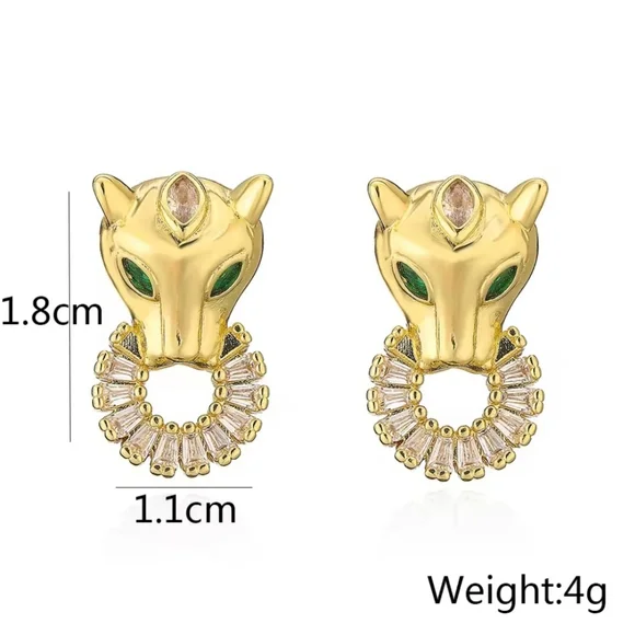 Luxury 18k Gold Plated Designer Panther Zircon Crystal Doorknocker Earrings - Picture 4 of 4